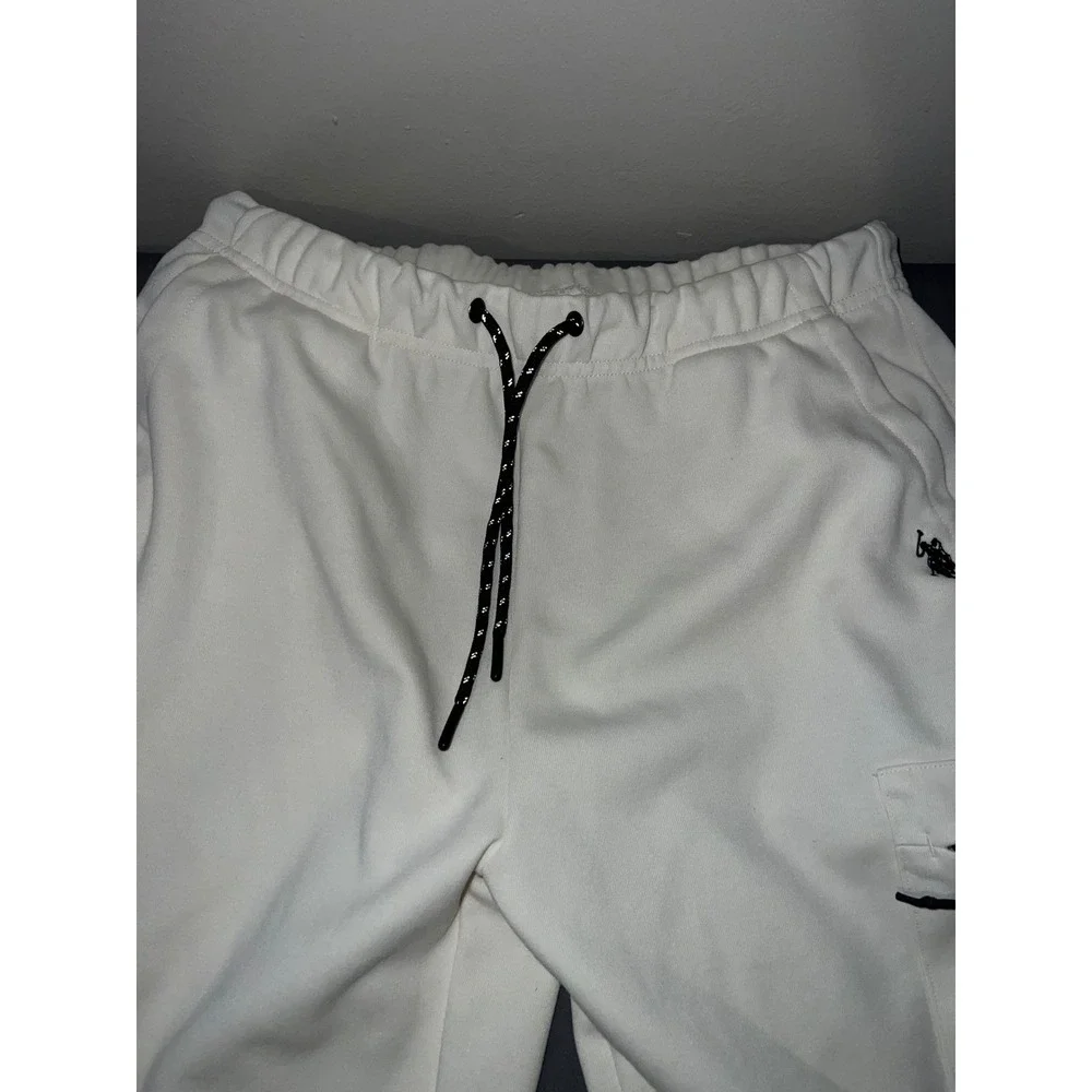 US Polo Assn Mens Jogger Sweatpants Cream White Fleece Cargo Pocket Size Medium